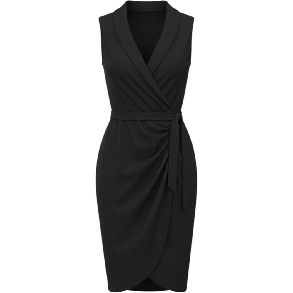 Grace Karin Womens Black Sleeveless Wrap Dress Shawl Collar Midi Size 6 NEW